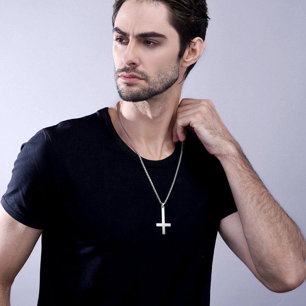 PROSTEEL St. Peter Inverted Cross Necklace Pendant with Chain - Satanic Lucifer Anti-Christian Jewelry in Stainless Steel/Silver - Comes with Gift Box - Perfect for Gothic Fashion, Occult Lovers & Dark Aesthetic Accessories