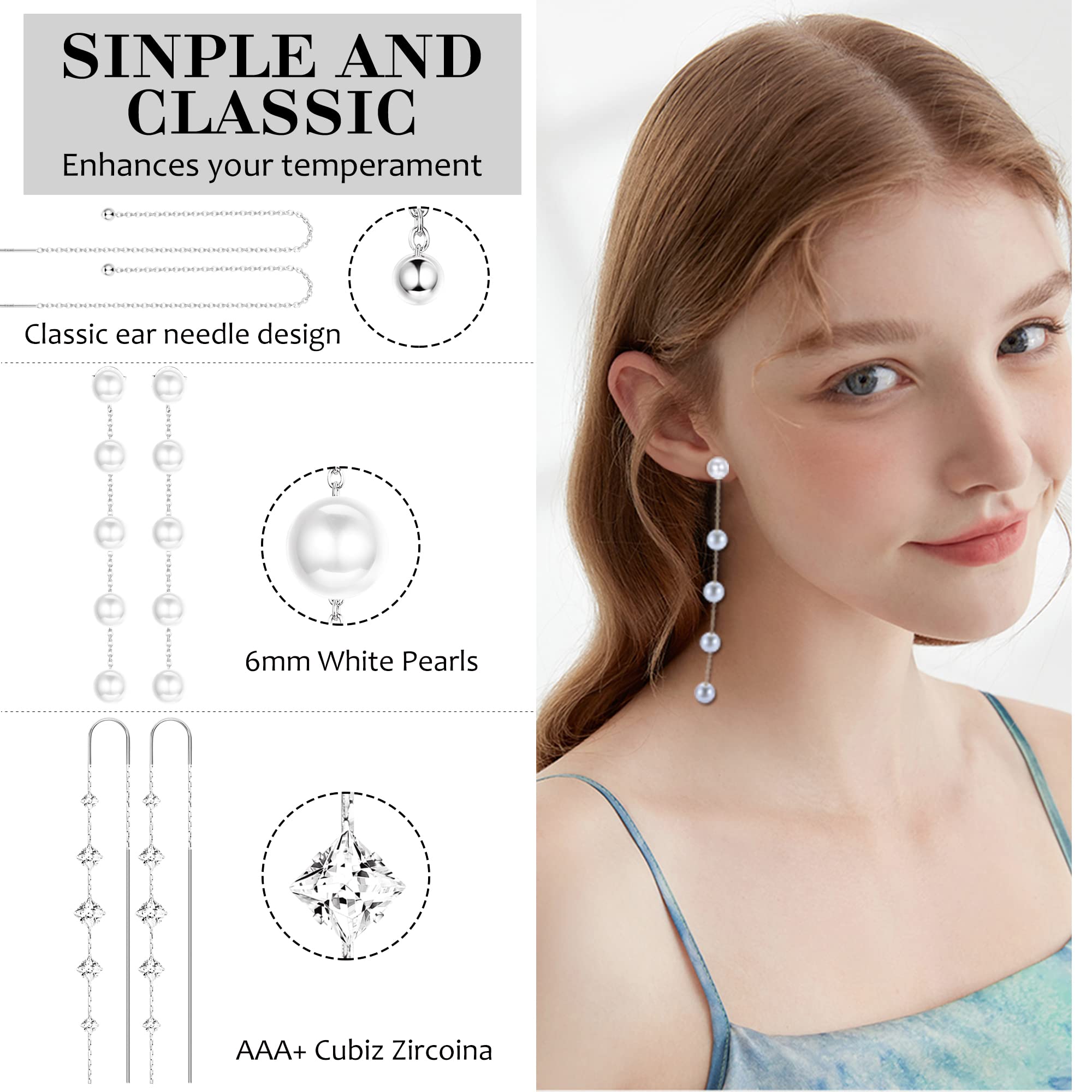 8 Pairs Stainless Steel Threader Dangle Earrings for Women - 316L Lightweight Chain Tassel Drop Earrings Set with Double Twist Wave Design | Perfect for Parties, Weddings, and Everyday Fashion Accessories