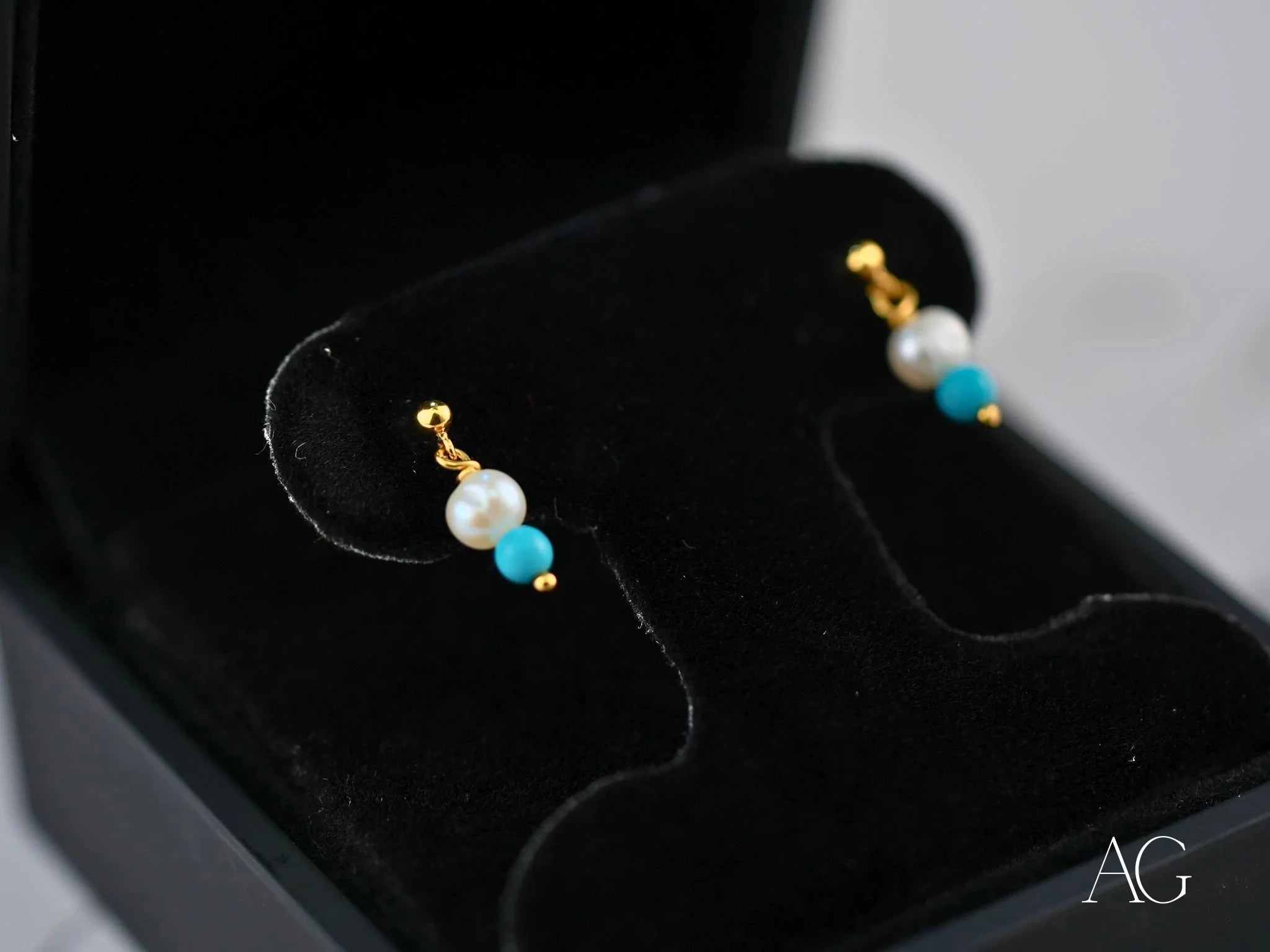18k Gold Pearl and Turquoise Earrings - Elegant Dangle Jewelry for Women | Perfect for Weddings, Parties & Special Occasions