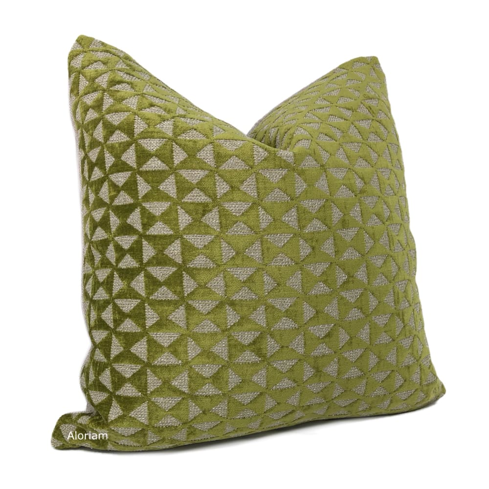 Santiago Green Beige Geometric Chenille Pillow Cover - Soft Decorative Throw Pillow Case for Sofa, Bed, Living Room & Home Decor