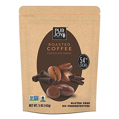 **Pur Joy Chocolate Drops - Gluten Free, Non-GMO, Fair Trade Certified, 54% Cacao with Roasted Coffee, Crispy Quinoa & Coconut - Healthy Snack for Office, Travel & Gifts**