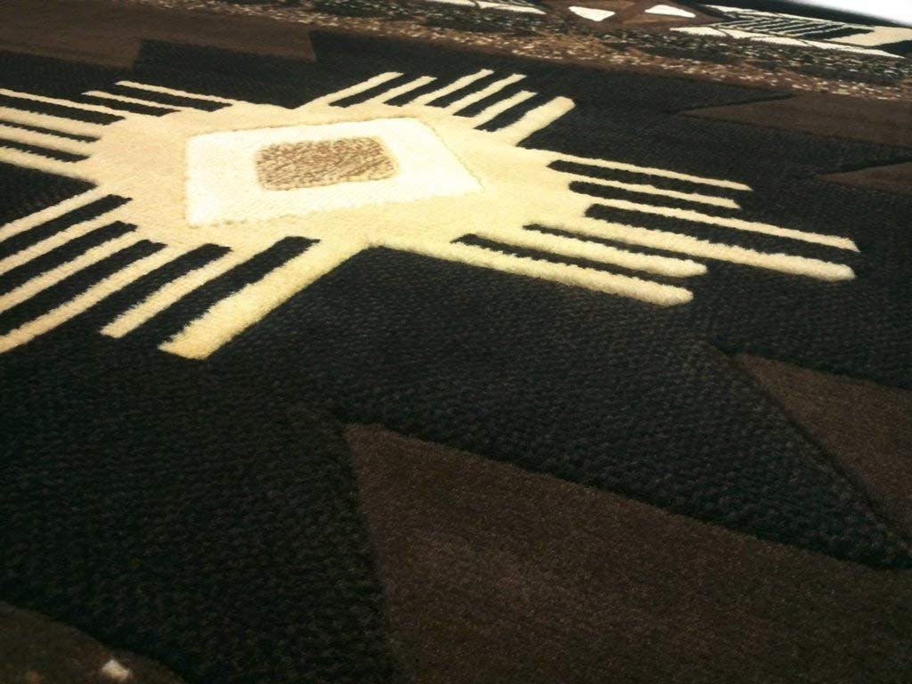Authentic Navajo Aztec Tribal Indian Handmade Wool Area Rug - 7' X 7' Round Southwestern Carpet in Black & Brown | Perfect for Boho Living Room, Bedroom Decor & Native American Style Home