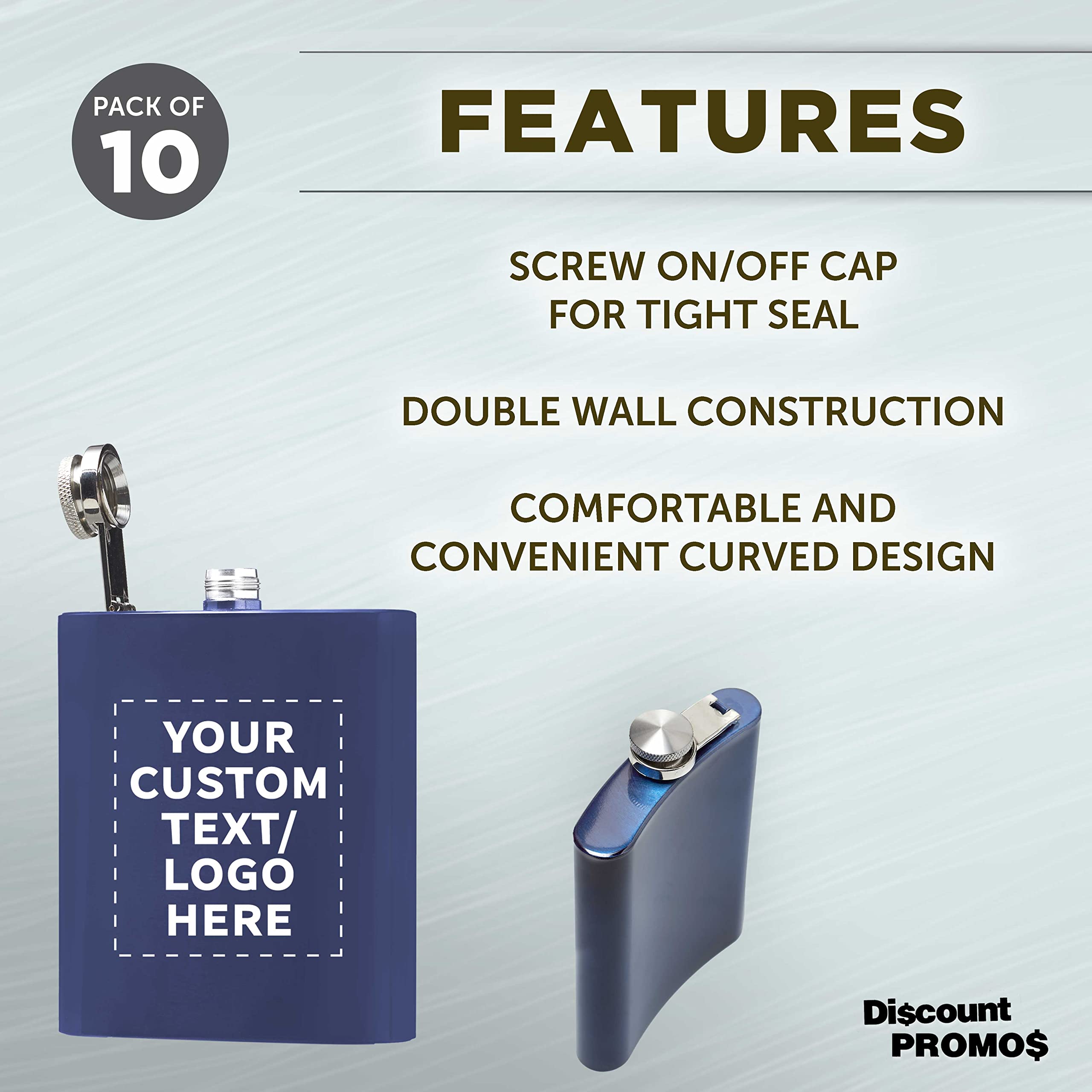 Personalized Stainless Steel Hip Flasks 6oz (Set of 10) - Custom Engraved Wedding Gifts, Groomsmen Presents & Outdoor Activities - Durable Screw Top Cap - Blue - Perfect for Parties, Camping & Travel Accessories