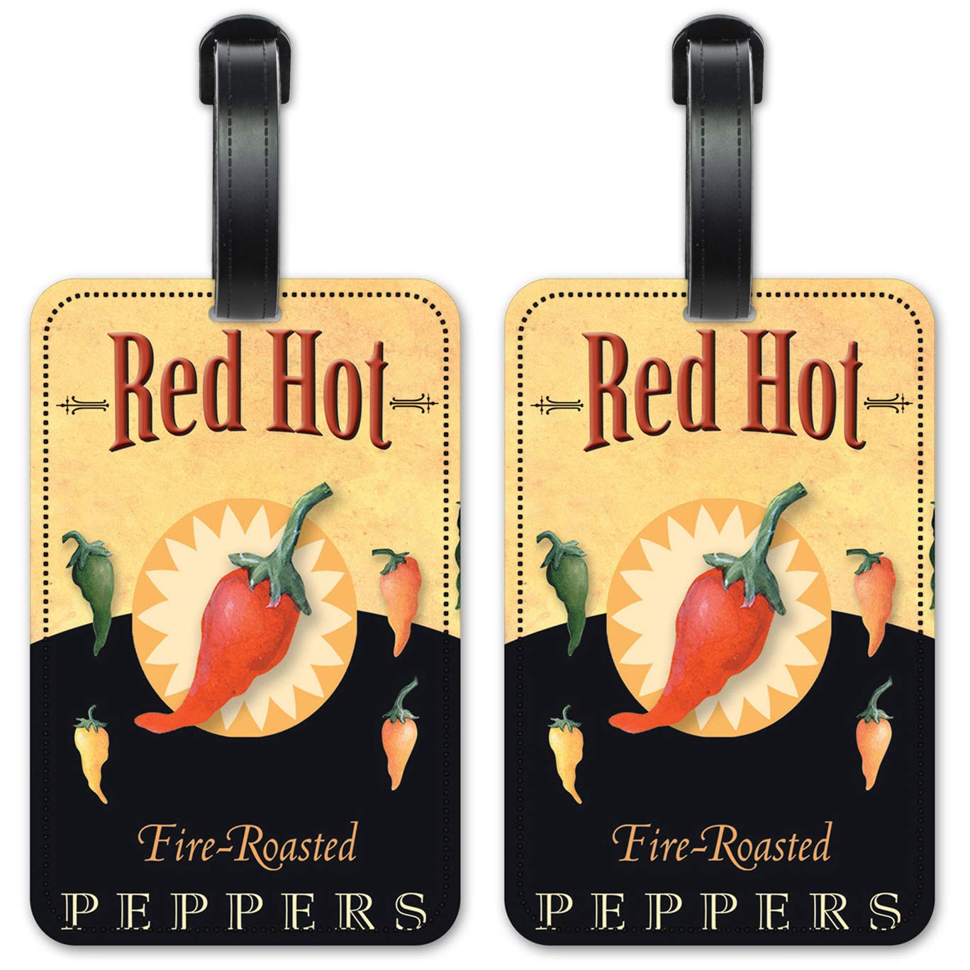 Red Hot Peppers Luggage ID Tags - Durable Suitcase Identification Cards Set of 2 - Perfect for Travel, Airports & Cruise Ship Luggage Identification