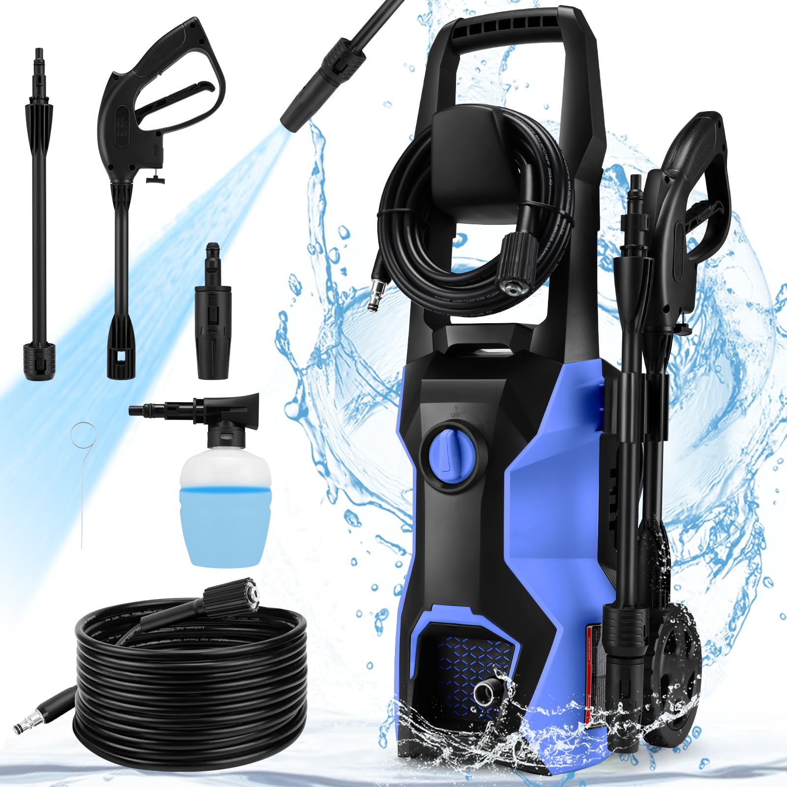 Suyncll 5000 PSI Electric Pressure Washer - Professional Power Cleaner with Adjustable Nozzle, 500ml Foam Cannon, 20ft Hose & 35ft Cord - IPX5 Waterproof for Car Washing, Driveway Cleaning, Patio & Home Exterior Maintenance