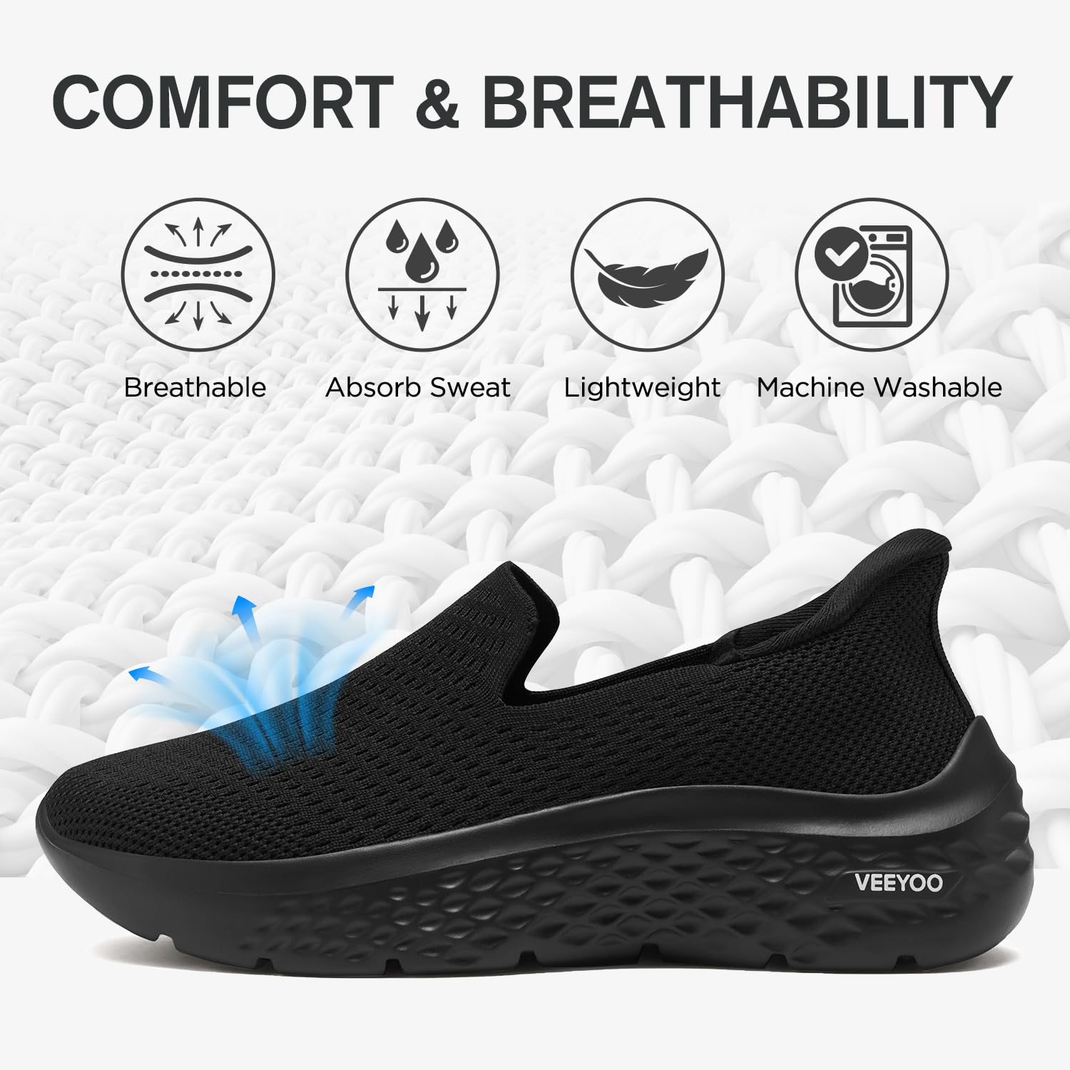 VEEYOO ZURIN Women's Slip On Walking Shoes with Arch Support - Lightweight No Lace Sneakers, Non-Slip Breathable Tennis Shoes for Casual, Travel & Work - Perfect for Walking, Running Errands & All-Day Comfort