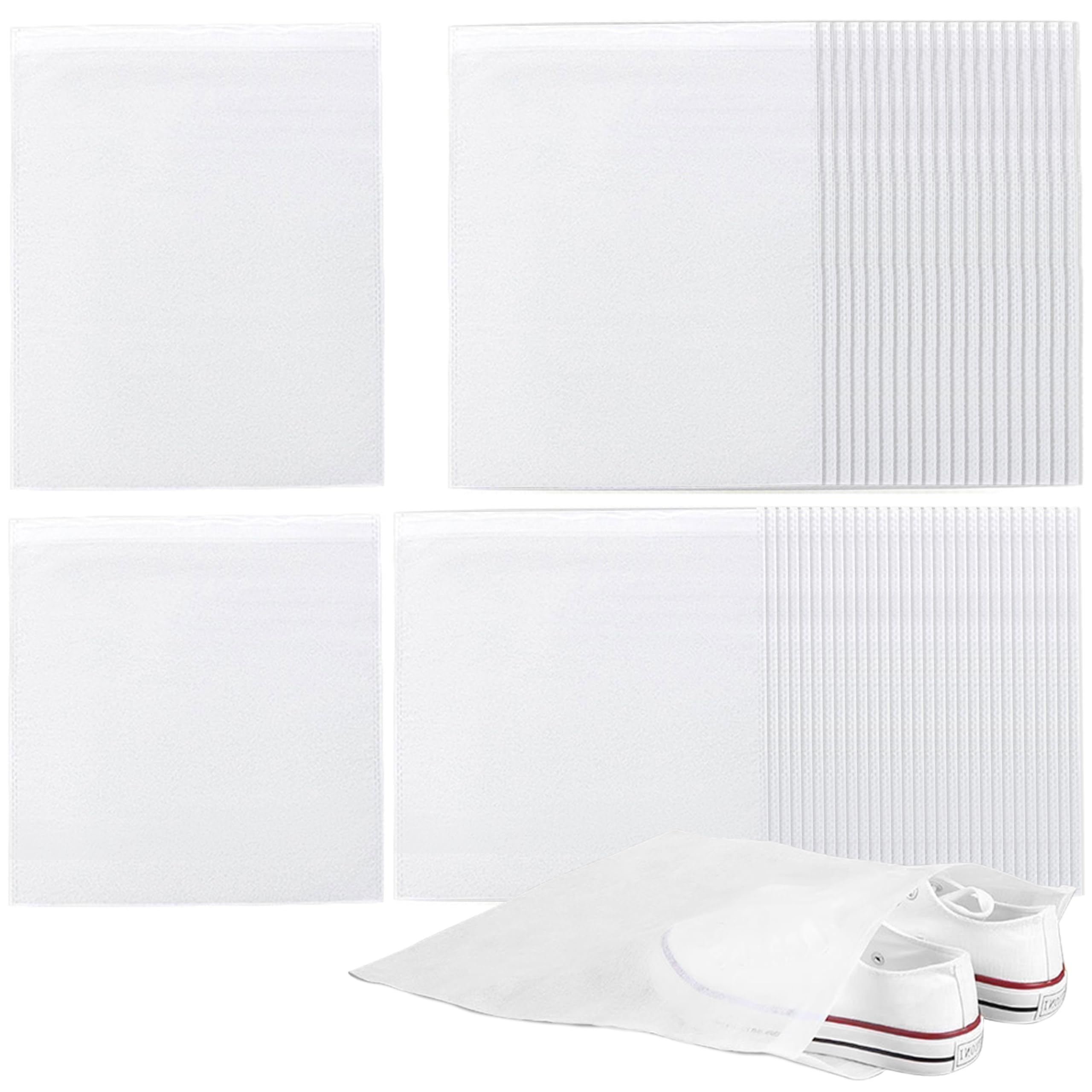 **Caliee 50-Pack Portable Travel Shoe Bags - Dustproof, Breathable Non-Woven Shoe Storage (20 Large + 30 Medium, White) - Perfect for Travel, Gym & Organizing Closet**