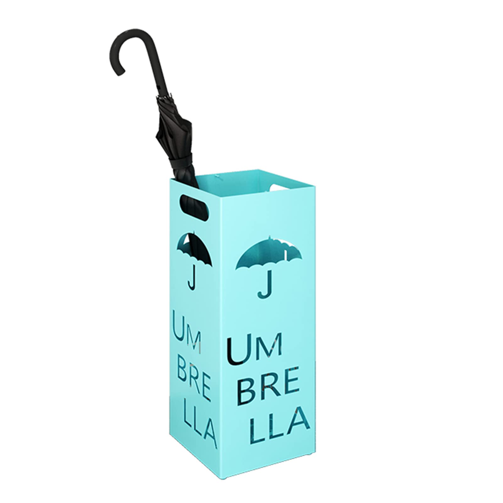 Metal Umbrella Stand with Water Tray & Hooks - Indoor/Outdoor Umbrella Holder for Home, Office, Entryway - Ventilated Design for Drying Wet Umbrellas (Cyan Blue) - Perfect for Porch, Garage & Mudroom Organization