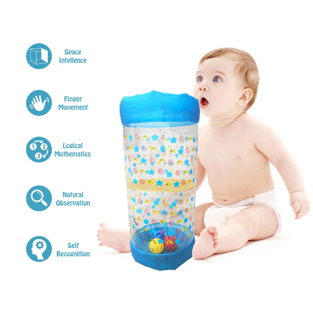Sensory Fidget Toys for Babies 6-36 Months - Blue Crawling & Fitness Toys to Improve Hearing, Touch, Muscle Development & Coordination - Perfect for Tummy Time, Early Learning & Playtime Activities