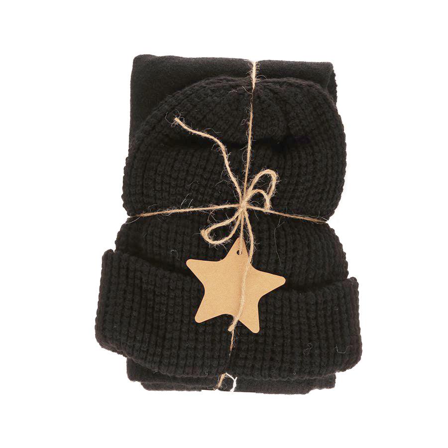ADINA Women's Elegant Black Stole and Hat Set - Winter Scarf & Beanie Combo for Cold Weather Fashion