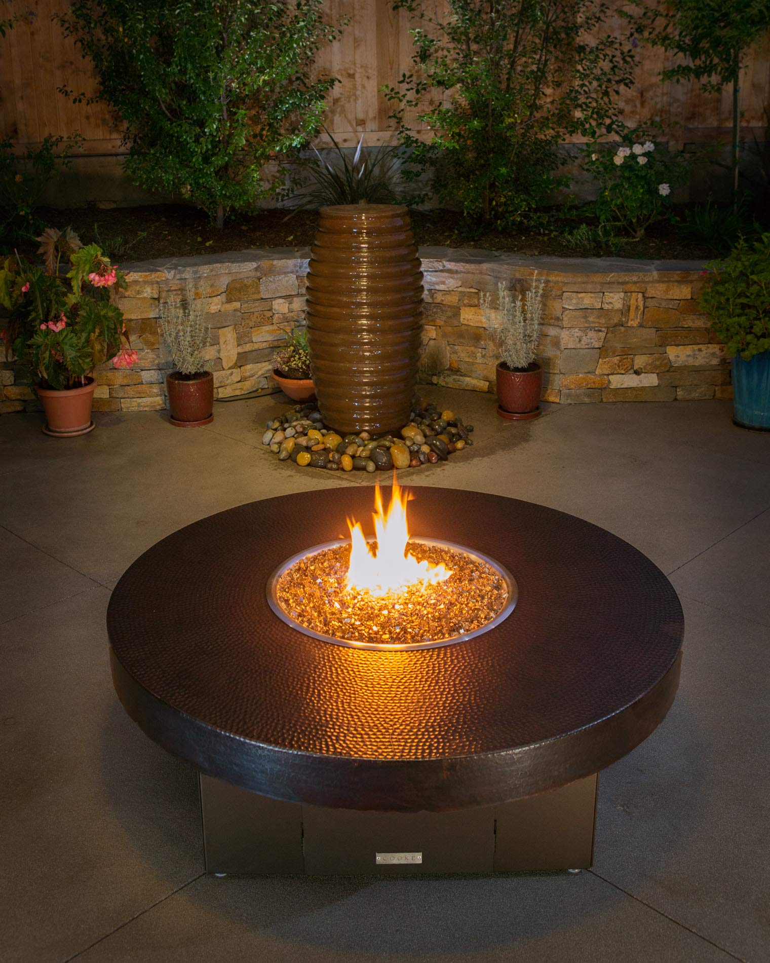 COOKE Santa Barbara 55-Inch Outdoor Fire Pit Table with Hammered Copper Table Top - Propane Gas Fire Pit for Patio, Backyard & Garden (Grey Base) - Perfect for Outdoor Entertaining & Relaxation