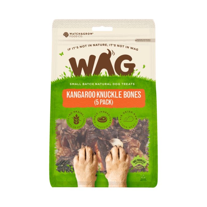 WAG Kangaroo Knuckle Bone Air Dried Dog Treats - 5 Pieces All-Natural Chews for Medium & Large Dogs - High Protein Dental Health Snacks for Aggressive Chewers - Perfect for Training Rewards and Outdoor Adventures