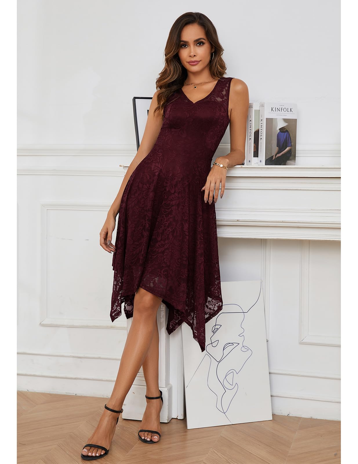 Meetjen Women's Elegant Cocktail Party Dress 2025 - Handkerchief Hem Lace Formal Gown for Wedding Guest, Bridesmaid & Prom | Perfect for Evening Galas, Cocktail Receptions & Special Occasions