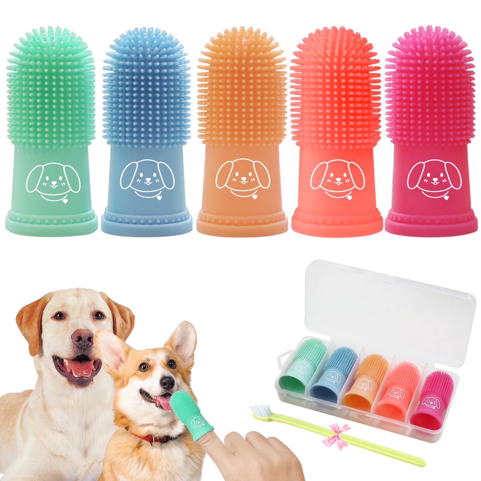 Pet Dental Care Finger Toothbrush for Dogs - Puppy Teeth Cleaning Kit with Soft Fingerbrush for Gentle Brushing - Perfect for Small & Medium Dogs at Home or Travel