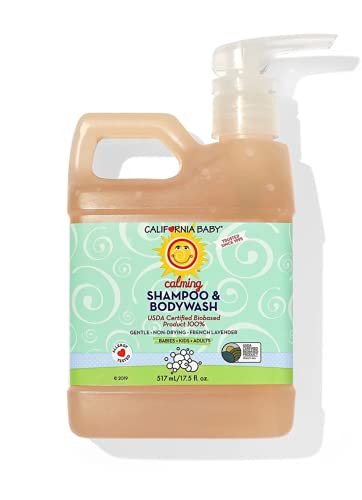 California Baby Calming Shampoo & Body Wash - Gentle 100% Plant-Based Formula for Hair, Face & Body - USDA Certified Organic, Allergy Tested for Sensitive Skin (17.5 oz) - Perfect for Daily Bath Time & Baby Skin Care Routine