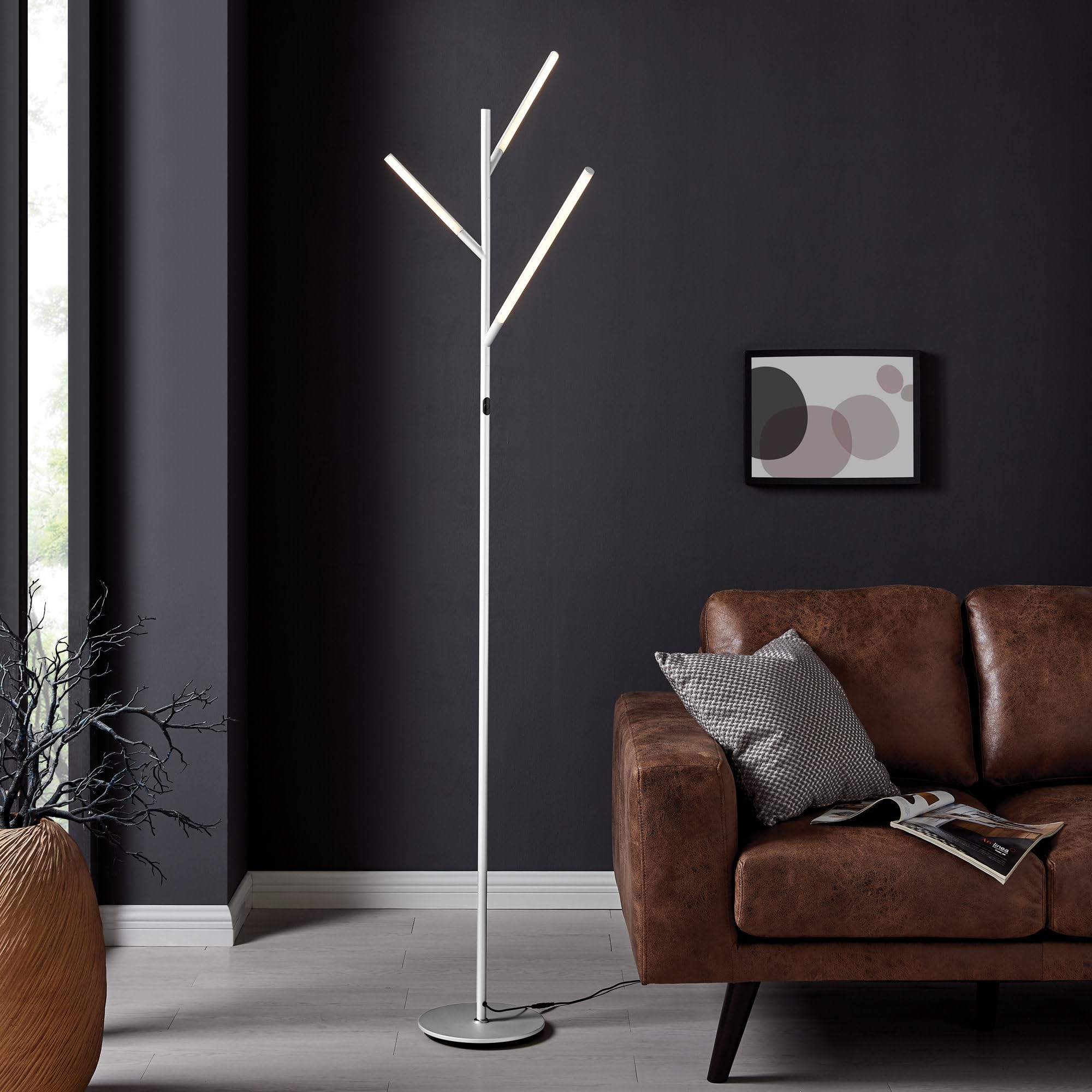 Modern Silver Metal LED Tree Floor Lamp - 74.5