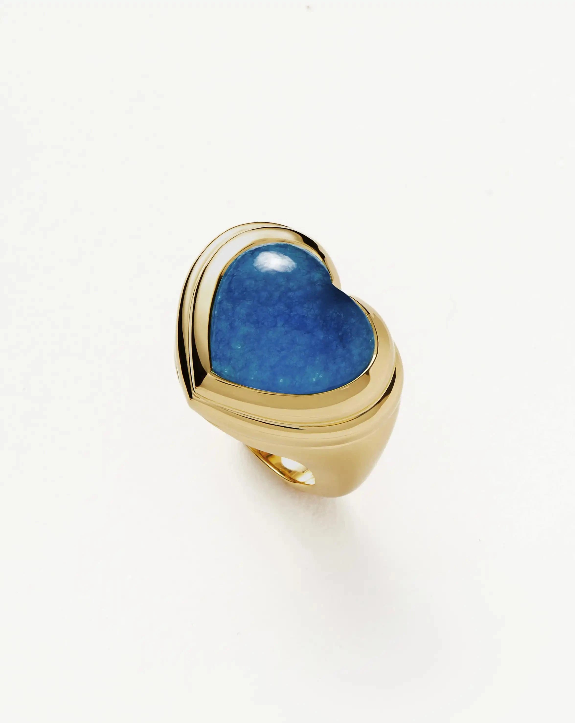 18k Gold Plated Blue Quartz Jelly Heart Gemstone Ring for Women - Elegant Fashion Jewelry Gift for Valentine's Day, Anniversary & Special Occasions