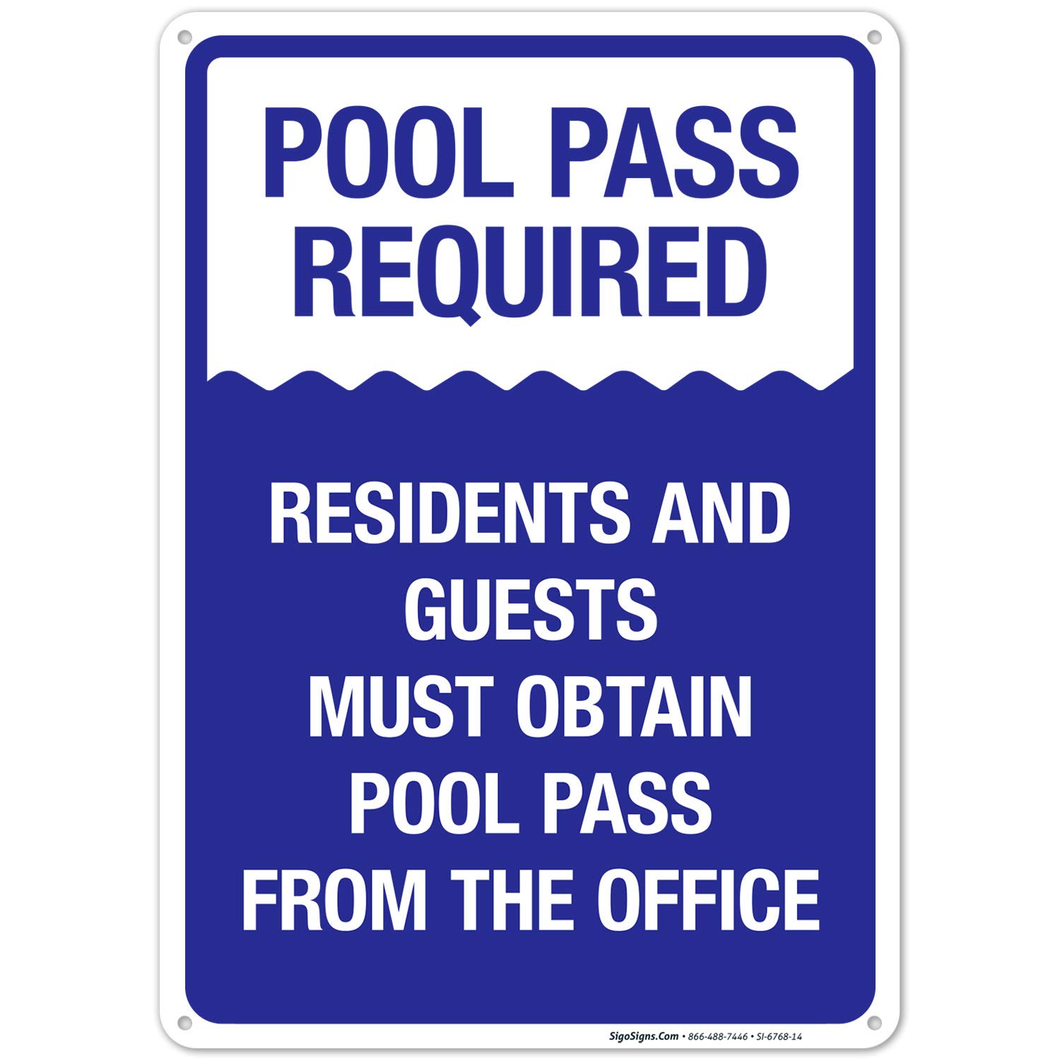 Pool Pass Required Sign - 10x14 Inches, Rust-Free .040 Aluminum, Fade Resistant - Ideal for Community Pools, Gyms, Resorts & Water Parks - Made in USA