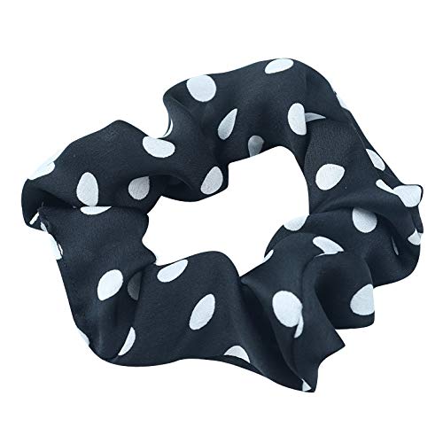 7 Pack Polka Dot Silk-Like Hair Scrunchies - Soft Elastic Hair Ties for Women & Girls, Ponytail Holders for Long Hair, Perfect for Sleep, Shower, Workout or Makeup (Black/White)