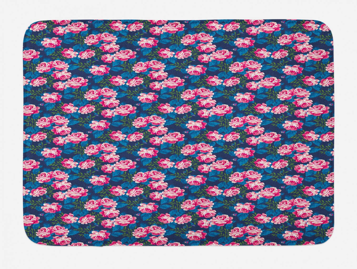 Ambesonne Floral Bath Mat - Non-Slip Plush Bathroom Rug with Vintage Rose Flower Print, 30.2