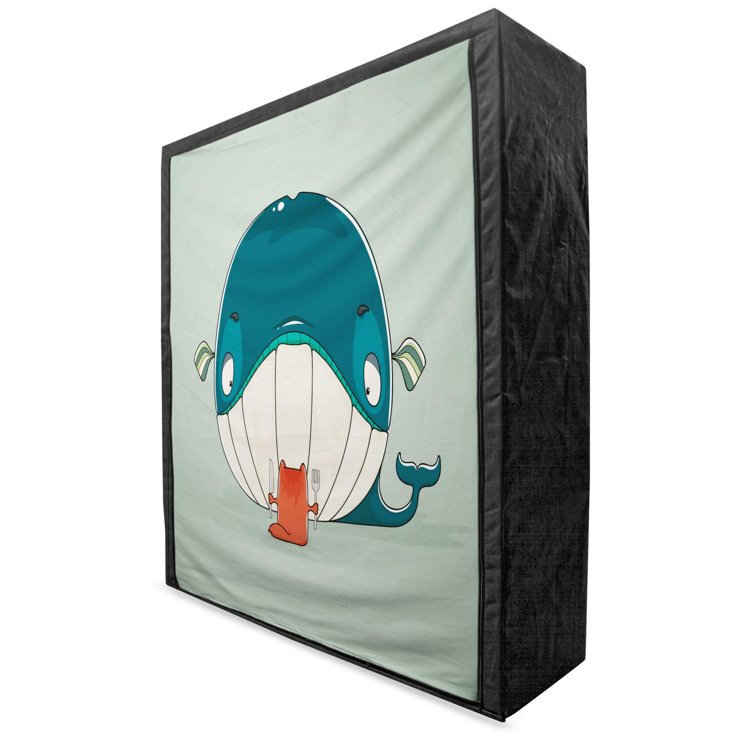 Ambesonne Whale Portable Fabric Wardrobe - Cartoon Cat Dining on Fish Design, 59