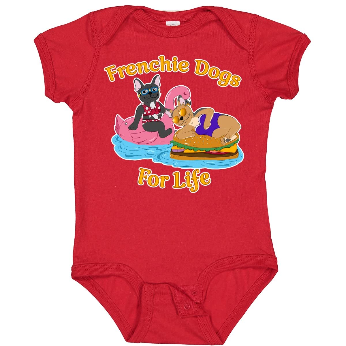 Inktastic Cute French Bulldogs on Pool Floaties Frenchie Dog Baby Bodysuit - Soft & Comfortable Outfit for Infants, Toddlers, and Newborns - Perfect for Summer, Beach, Pool Parties, and Casual Wear