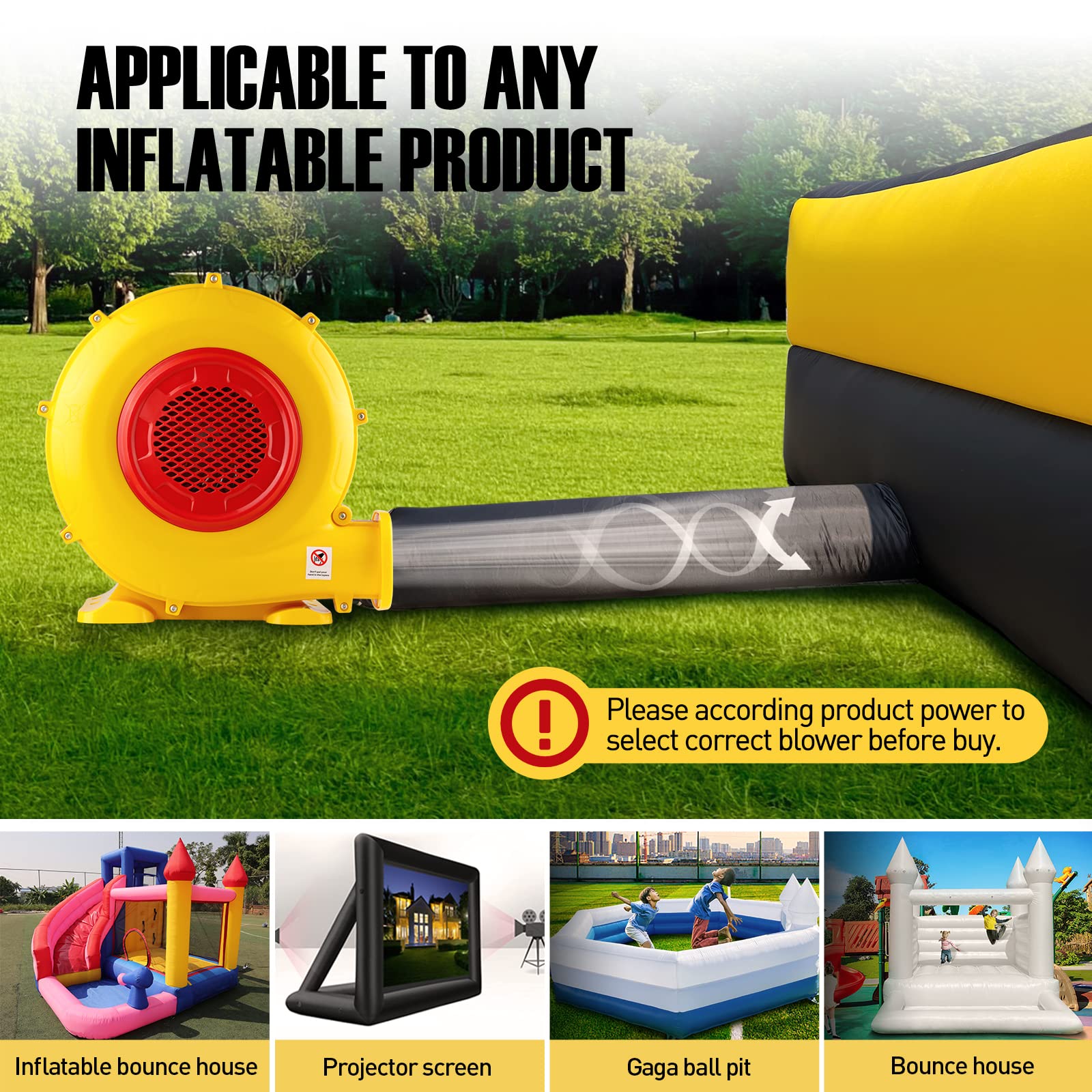 WARSUN 750W 1.0HP Portable Air Blower - High Power 2250Pa Commercial Inflatable Pump for Bounce Houses, Arches, Jump Slides | Perfect for Party Rentals, Carnival Events & Backyard Inflatables