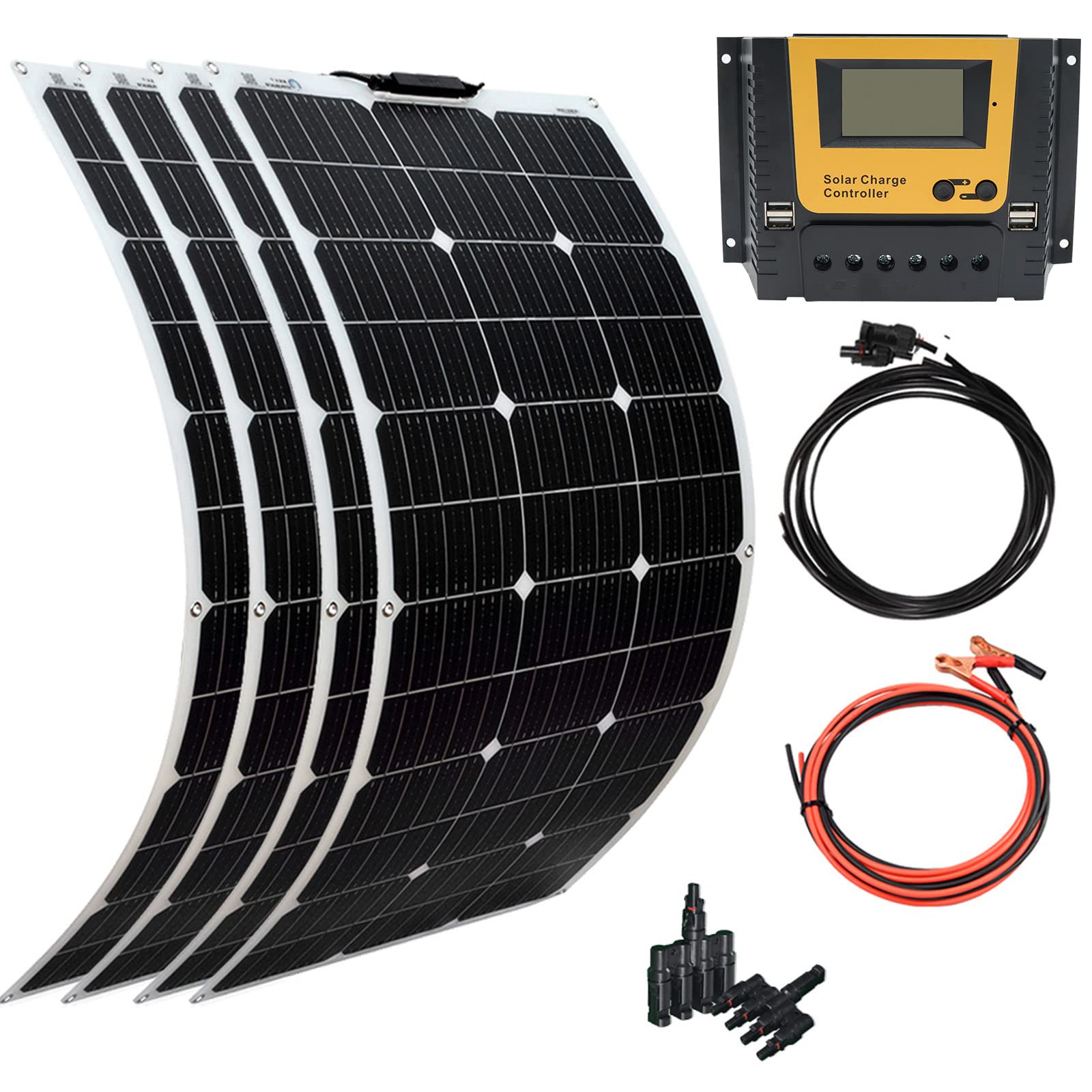XINPUGUANG 400W Solar Panel Kit - 4x100W 12V Flexible Monocrystalline Solar Panels with 40A Charge Controller, PV Connector Cables for RV, Boat, Cabin, Trailer & Off-Grid Power | Portable Solar Charger for Camping, Emergency & Outdoor Adventures