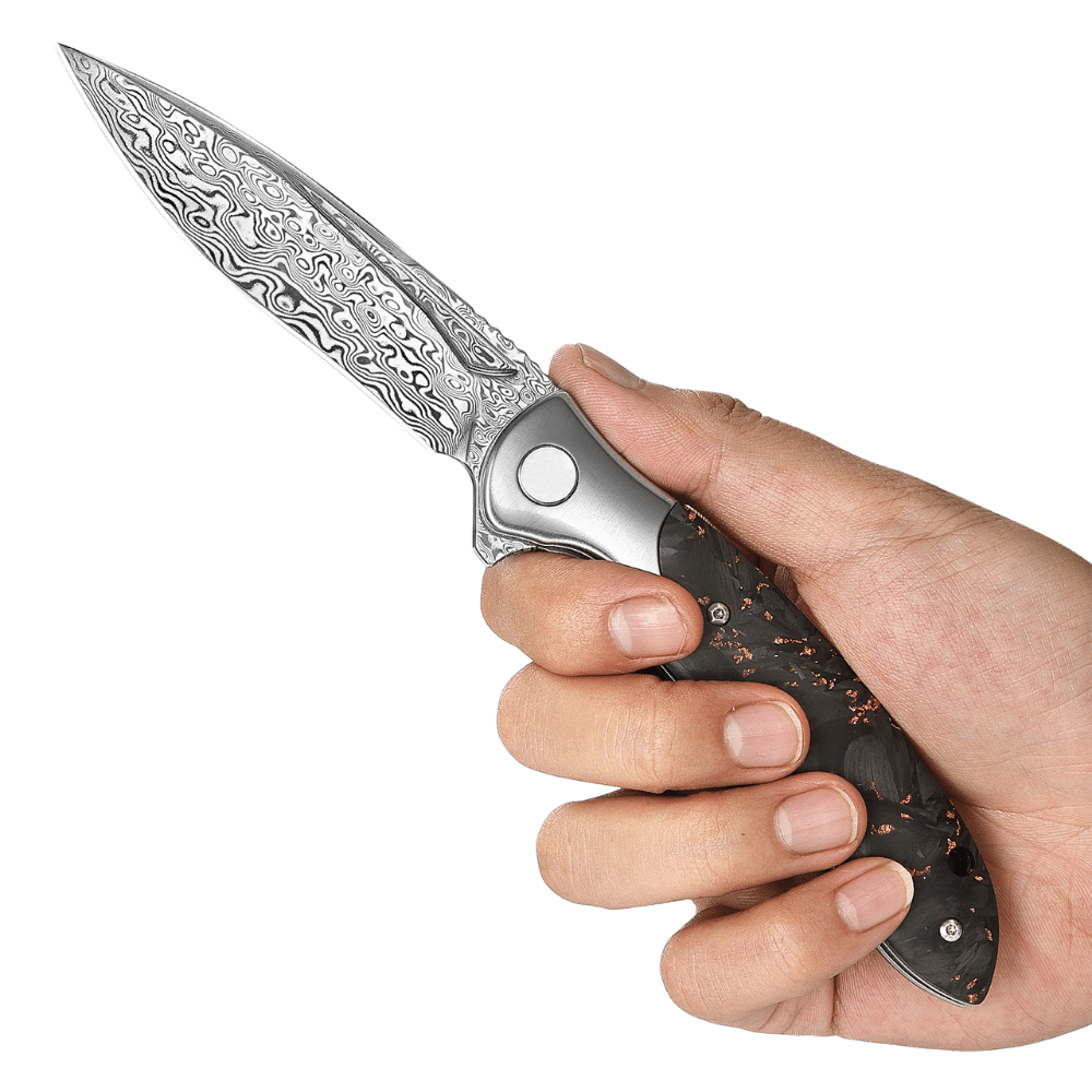 Raven VG10 Ultralight Folding Pocket Knife - Titanium & Carbon Fiber Handle - EDC, Camping, Hiking & Outdoor Survival Gear