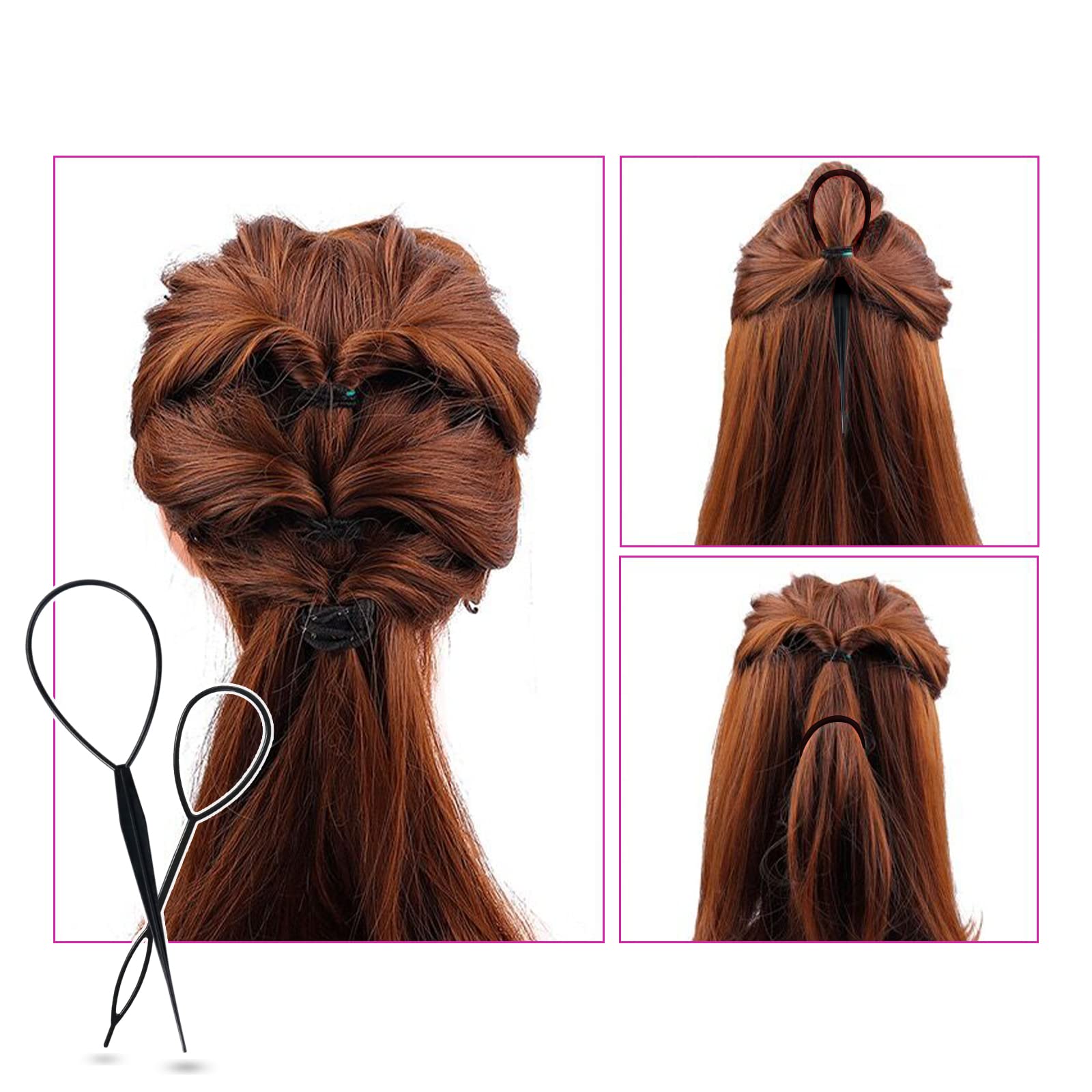 Sularpek Hair Looping Tool Set - 2 Pack Durable French Braid Tail Tool for Women & Girls - Perfect for Styling Ponytails, Braids & Updos - Black (Ideal for Parties, Weddings & Everyday Hairstyles)