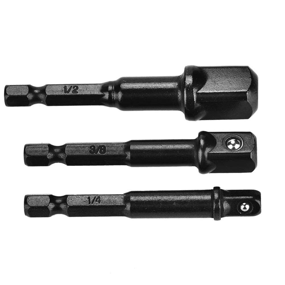 WNSC 3Pcs High Strength Drill Driver Socket Set - Compatible with Electric Drill, Pneumatic Screwdriver & Electric Screwdriver (Black) - Perfect for DIY Projects, Home Repairs & Automotive Maintenance