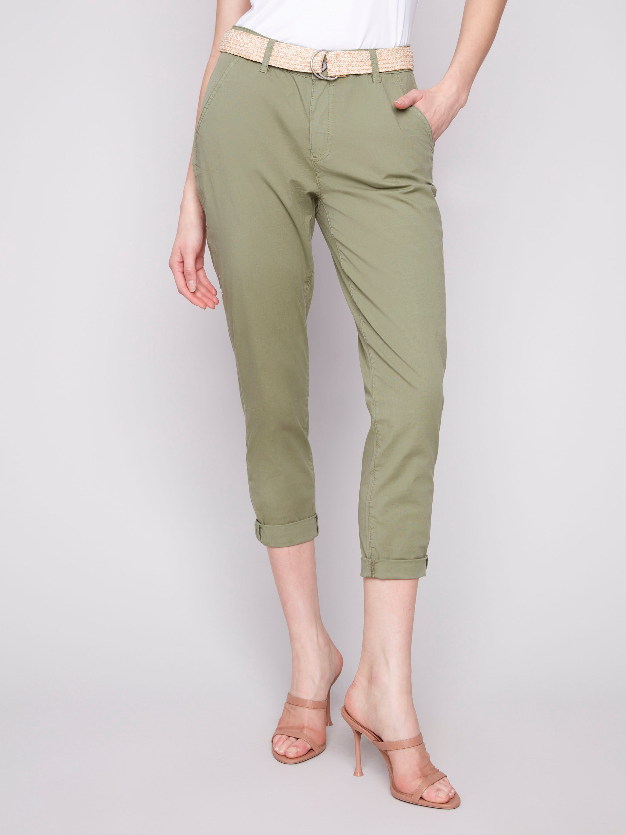 Slim Fit Men's Dress Pants with Belt - Celadon Green for Office & Business Casual Wear