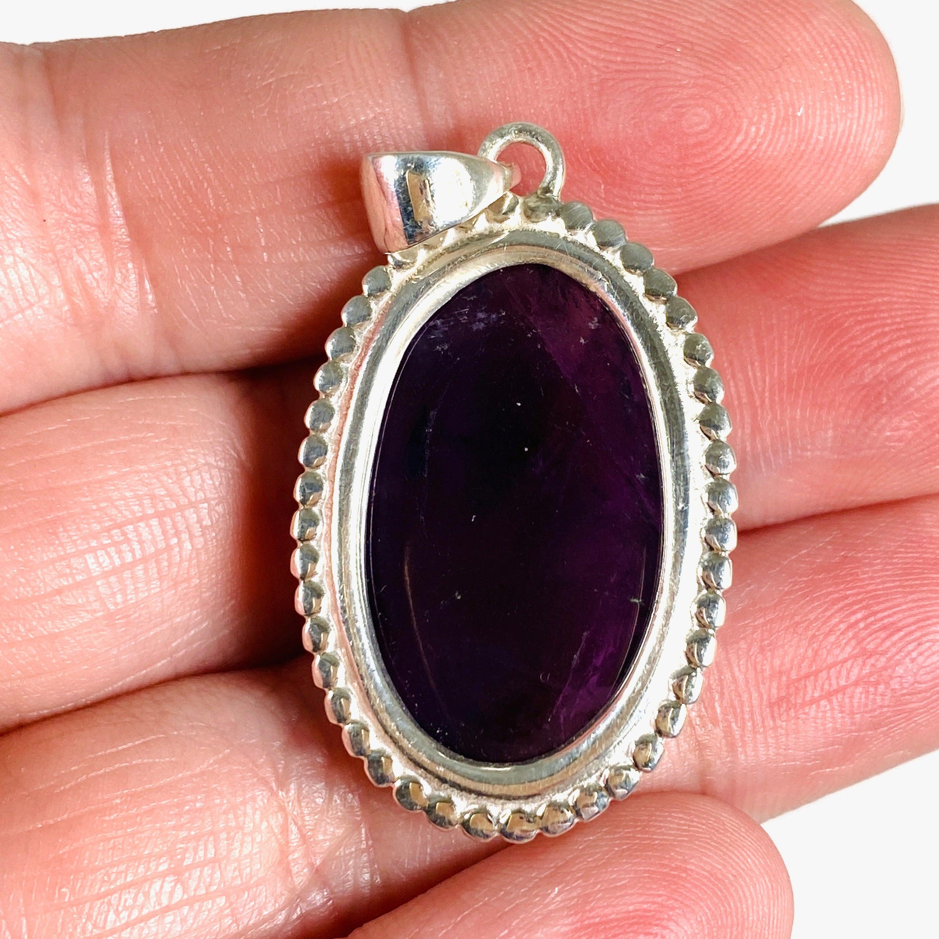 Amethyst Oval Pendant Necklace with Silver Detailing - Elegant Jewelry for Women, Perfect for Gifts, Parties & Everyday Wear | KPGJ3964