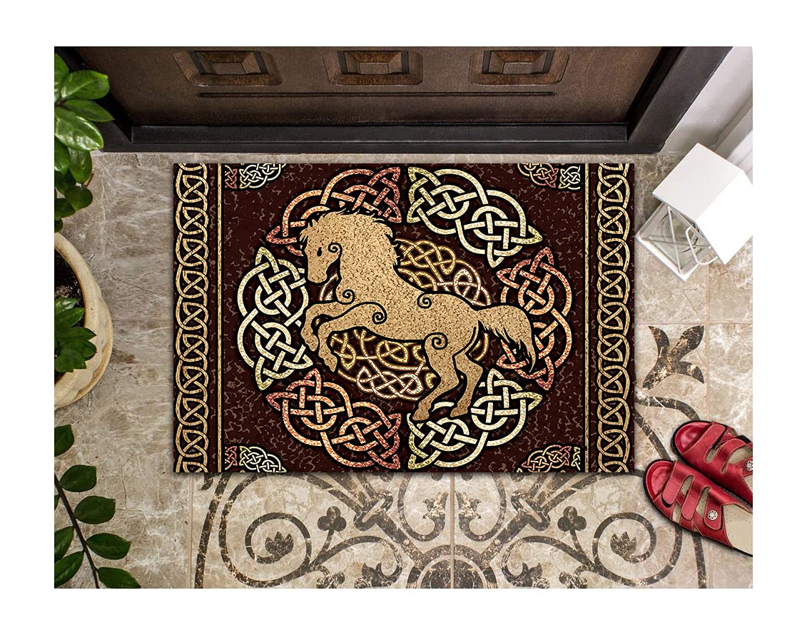 LIFESELAZ Western Horse Celtic Grunge Non-Slip Doormat - Brown Decorative Welcome Mat for Entrance (17.72''x29.53'') - Perfect for Ranch, Farmhouse & Western Style Home Decor