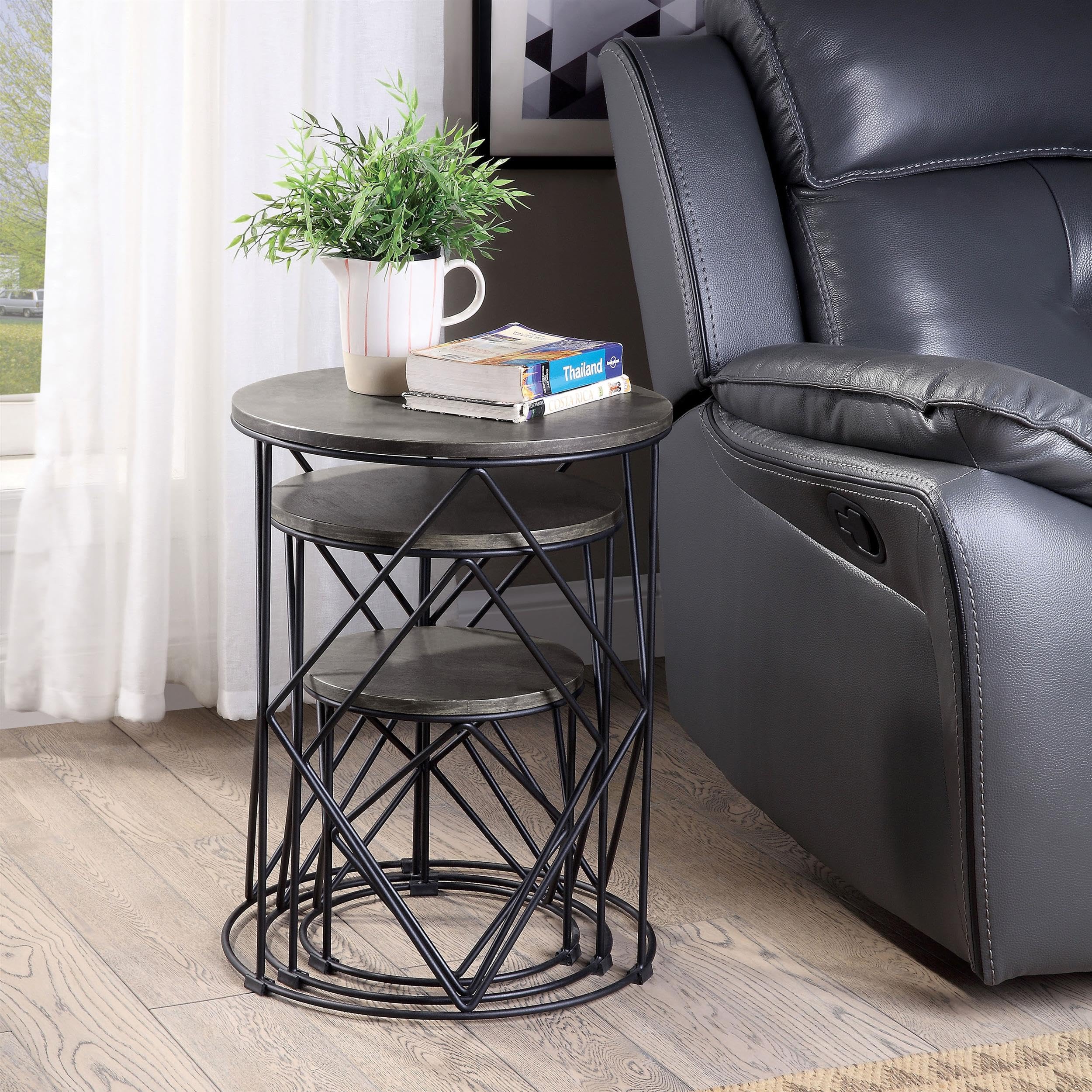 Furniture of America Nikova Contemporary Black Wood 3-Piece Nesting Coffee Tables - Perfect for Living Room, Office & Small Space Decor