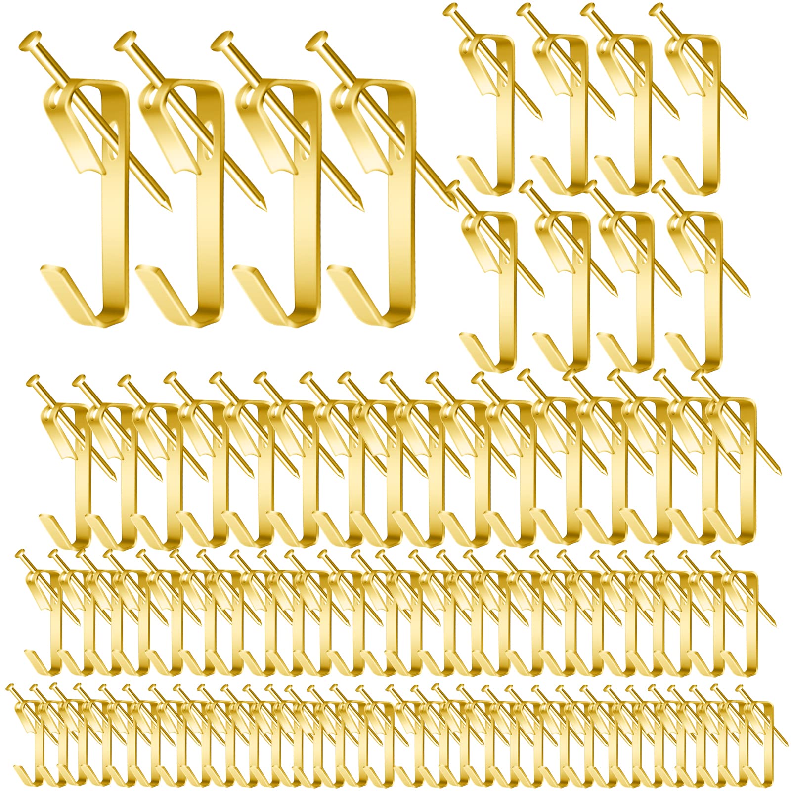 168Pcs 5 Sizes Stainless Steel Picture Hanging Hooks with Nails - Supports 10/20/30/50/100 lbs - Gold Wall Mounting Kit for Photos, Mirrors, Frames & Artwork - Perfect for Living Room, Bedroom & Office Decor