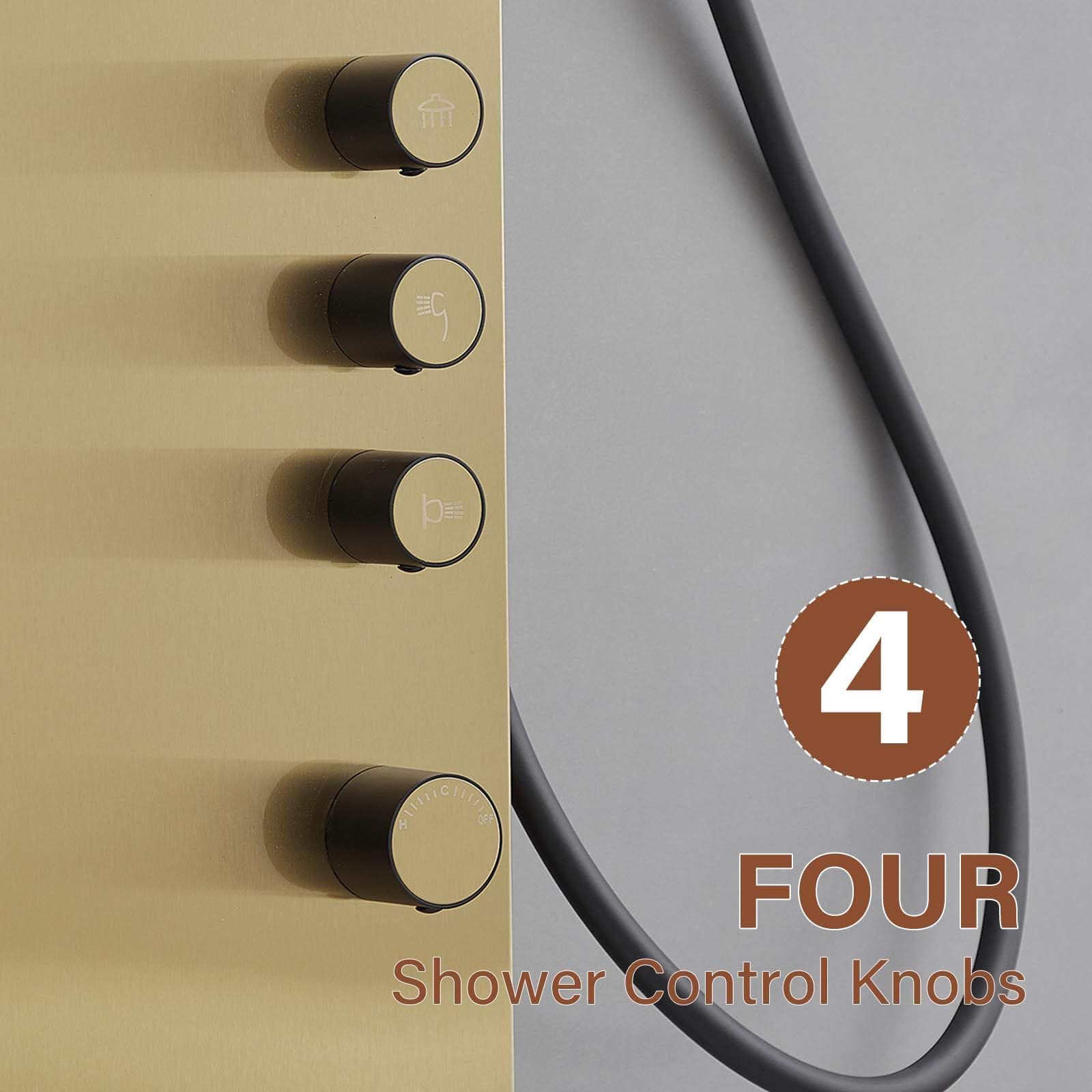 Premium Stainless Steel Shower Tower System with Rainfall Shower Head, Hand Shower & Body Jets - Brushed Gold Finish | Luxury Bathroom Upgrade for Spa-Like Experience