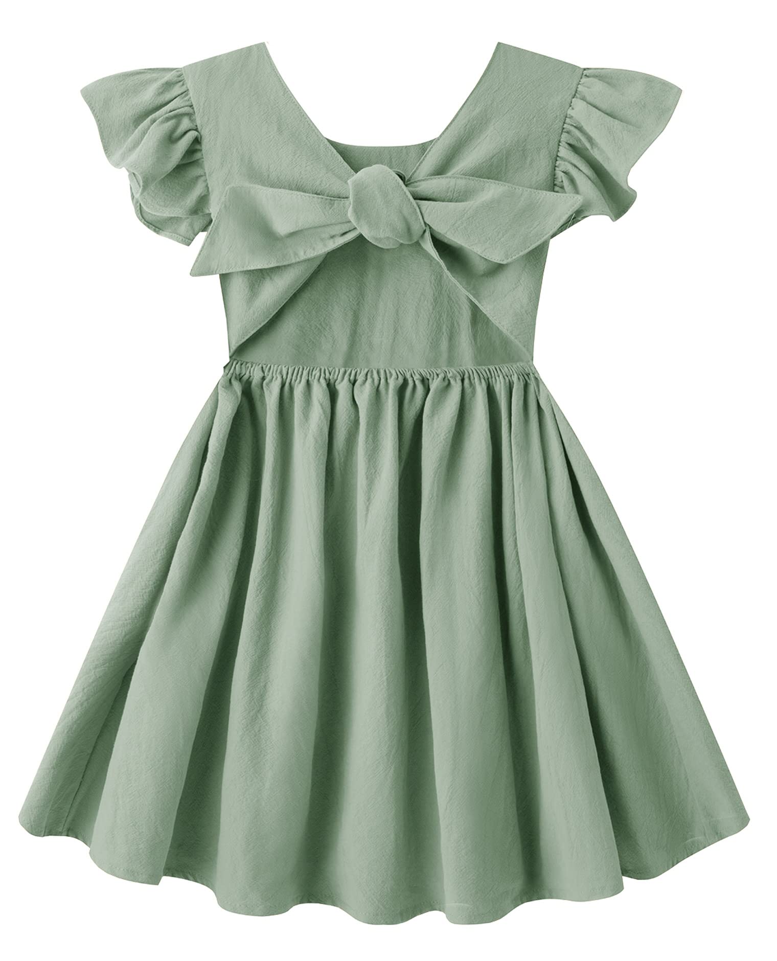 Lymanchi Toddler Girls Linen Dress - Ruffle Sleeveless Tie Back Halter Summer Casual Dress for Baby & Kids | Perfect for Beach, Party & Outdoor Play