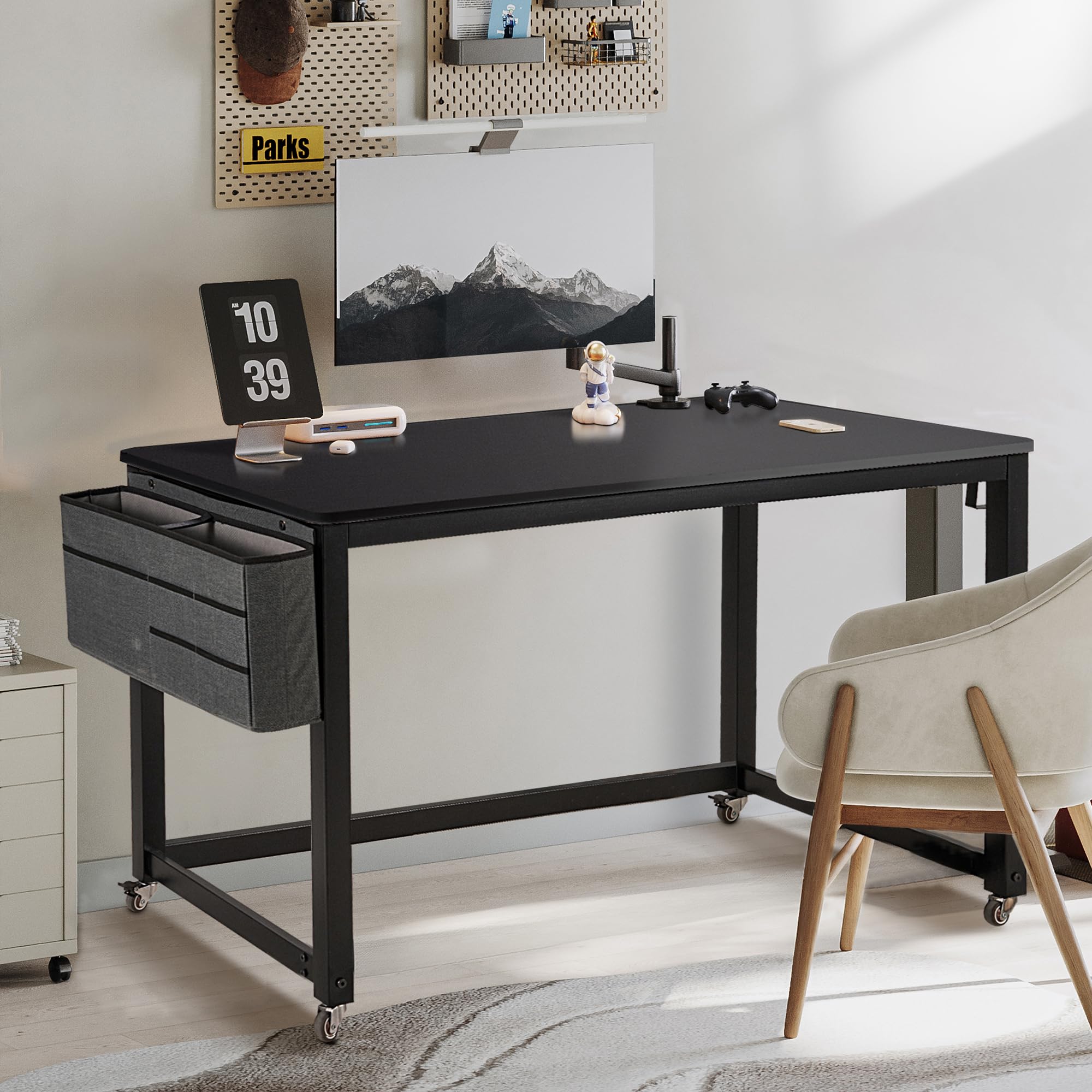 AHB 47-Inch Rolling Computer Desk with 4 Smooth Wheels - Mobile Writing Desk for Home Office & Study - Sturdy Metal Frame Workstation for Small Spaces & Dorm Rooms