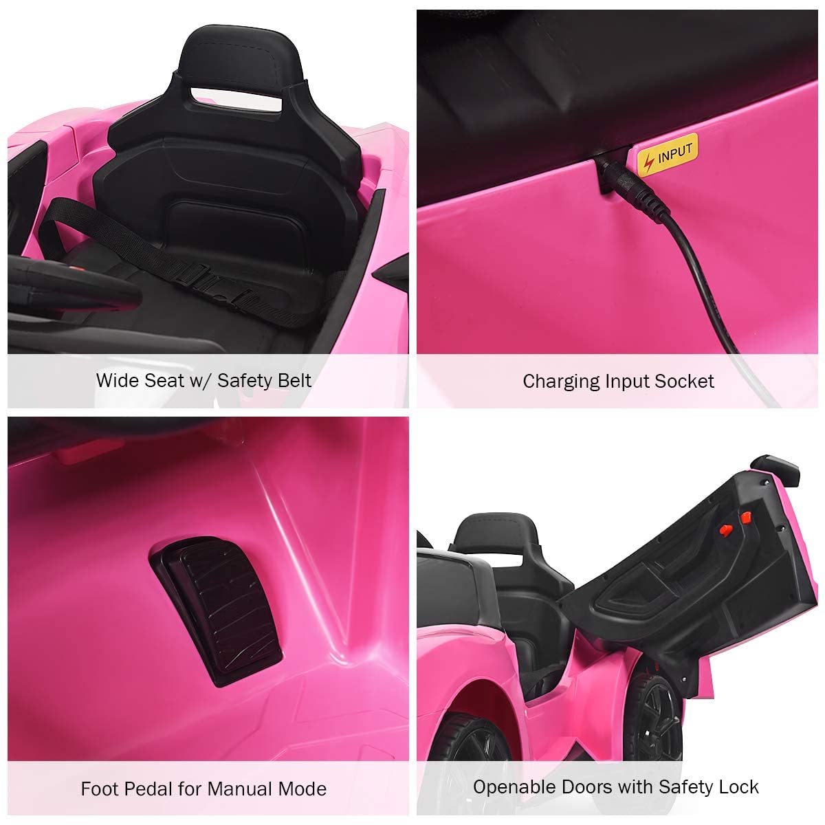 OLAKIDS 12V Battery-Powered Electric Ride-On Car for Kids with Parental Remote Control - Pink Toddler Toy Vehicle with Spring Suspension, 4 Wheels, Music, Horn, LED Lights, 3 Speed Settings, USB & TF Port | Perfect for Indoor Play, Outdoor Backyard Fun, and Birthday Gifts for Boys & Girls Ages 2-5