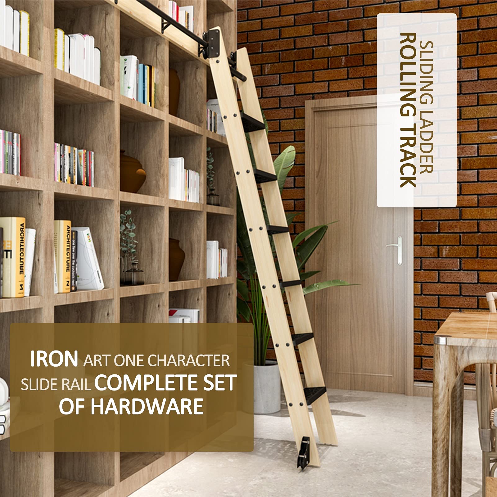 Sliding Barn Door Kit 3.3ft-20ft with Floor Roller Wheels - Heavy Duty Extension Rolling Library Rail System - Complete Hardware Set (No Ladder Included) - Retractable Round Tube Mobile Ladder Track for Loft, Home, Indoor, Bookstore, Office, Warehouse, and Garage Use