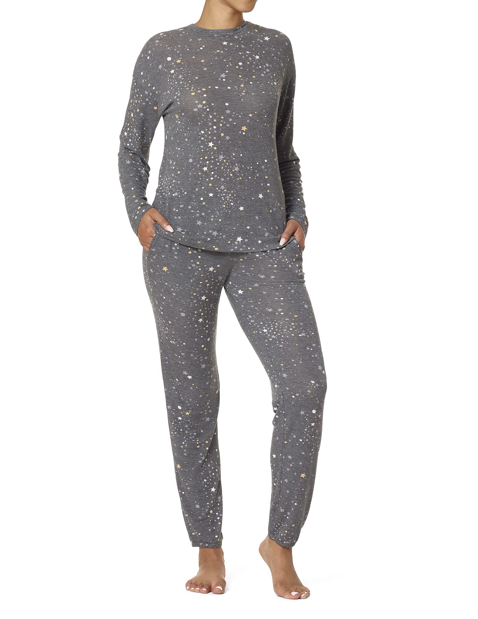 HUE Women's 2-Piece Pajama Set - Soft Long Sleeve Tee & Comfortable Jogger Pants for Cozy Sleep, Lounging & Relaxation at Home