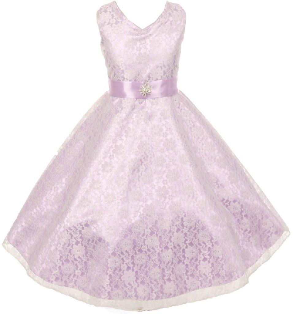 Little Girls Lace Overlay Satin Brooch Flower Dresses - Elegant Flower Girl Dresses for Weddings, Parties & Special Occasions
