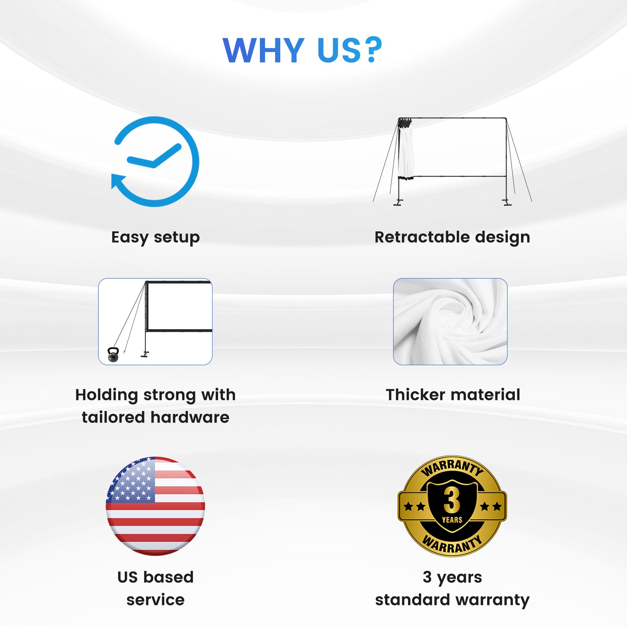120 Inch Portable Projector Screen with Stand - 16:9 Retractable Outdoor/Indoor Projection Screen for Camping, Backyard Movies, Home Theater, Office Presentations & Classroom Use | Washable Foldable White Screen by IOLIEO