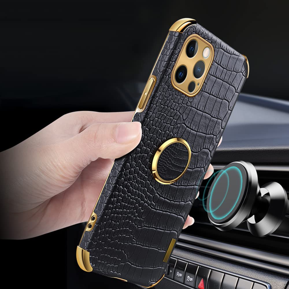 360° Rotating iPhone 13 Ring Holder Case - Premium Crocodile & Snake Skin Textured Cover with Slim Soft Bumper (6.1 inch, Red) | Perfect for Work, Travel & Daily Protection - Compatible with iPhone 13 for Men & Women