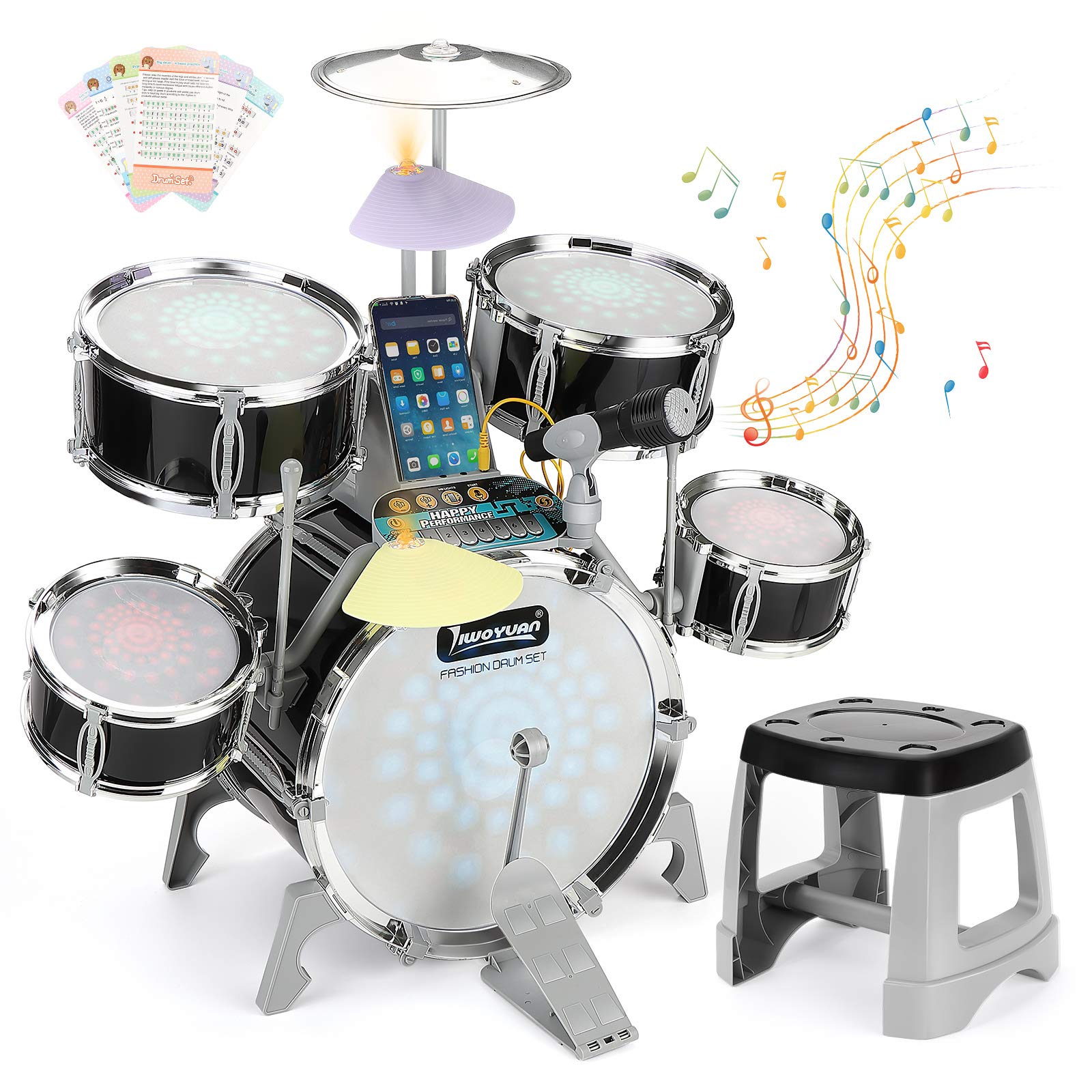 **Kids Jazz Drum Set with LED Lights & Microphone - Compatible with Phone/Computer/MP3 - Educational Musical Toy for Toddlers & Children - Perfect Gift for Boys & Girls - Fun for Playtime, Parties & Music Learning**