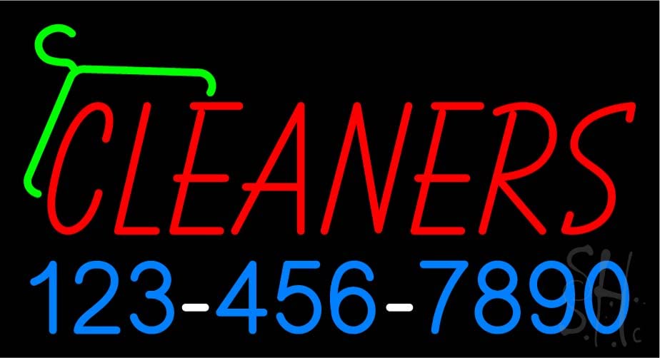 Red Cleaners Phone Number LED Neon Sign 13x24 Inches - Black Square Acrylic Backing with Dimmer, Bright Premium Indoor LED Light for Business - Perfect for Malls, Studios, Bars, Restaurants & Retail Stores