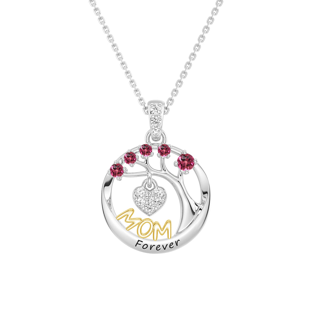 Personalized Birthstone Mom Necklace - Forever Tree of Life Pendant with Heart Charm | Meaningful Gift for Mother's Day, Birthday & Anniversary | Jewelry for Women