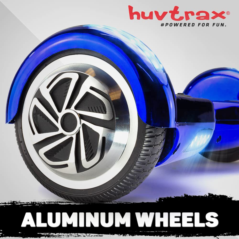 Blue Chrome Hoverboard - 2X Ride Time with Durable Aluminum Wheels | Latest Model for Kids & Adults up to 220lbs | Bluetooth, LED Lights & Carrying Case Included | Perfect for Commuting, Outdoor Fun & Gifts