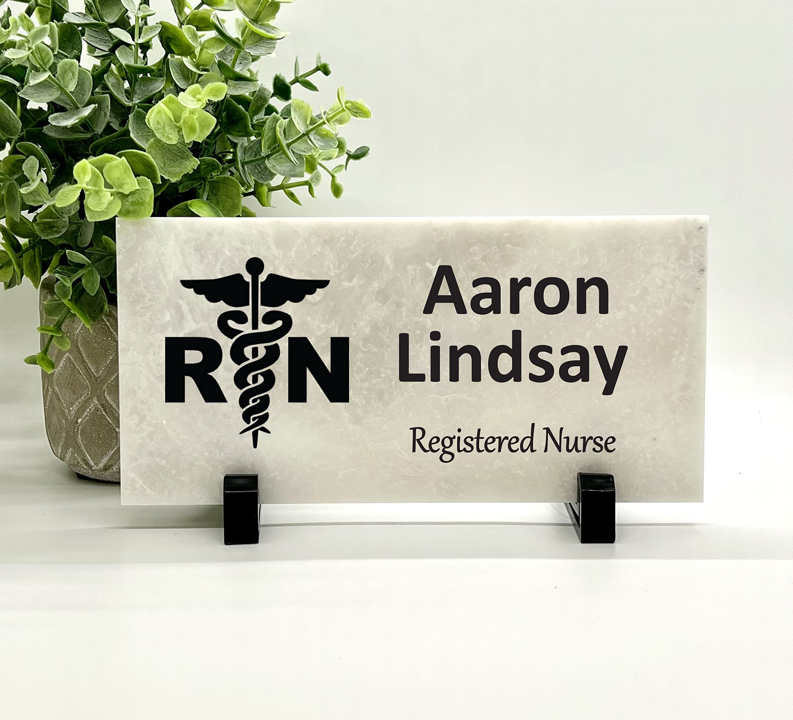 Personalized Real Stone Registered Nurse Desk Sign - Custom Name Engraved for Office Decor & Appreciation Gift | Perfect for Nurses Week, Retirement, or Graduation